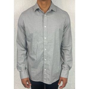 OLD NAVY • Heather Grey/White Checkered Slim Fit Long Sleeve Button-Down Shirt S